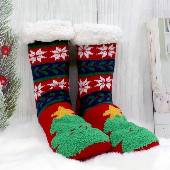 NEW Christmas Cozy Winter Slipper Socks Knit Thermal Fleece Gift - Picture 2 of 7